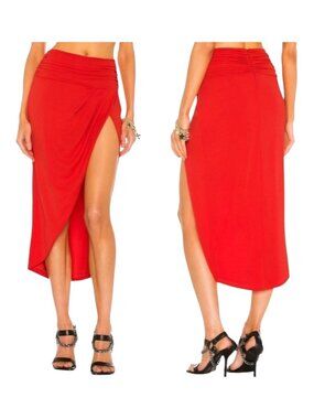 Dundas X Revolve Red Front Slit Jersey Knit Siouxsie Midi Skirt Size S‎